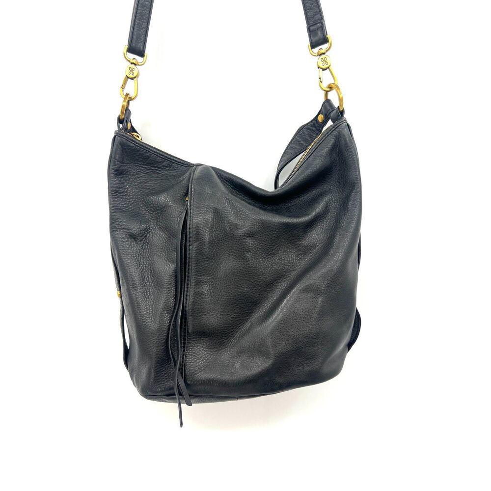 HOBO International Black Pebbled Leather Hobo Crossbody Shoulder Bag Brass